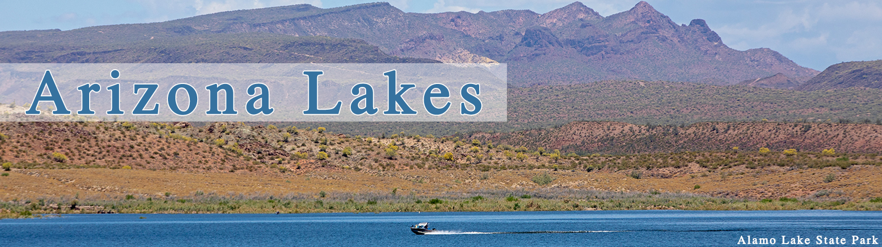 A view of Alamo Lake State Park with the words Arizona Lakes