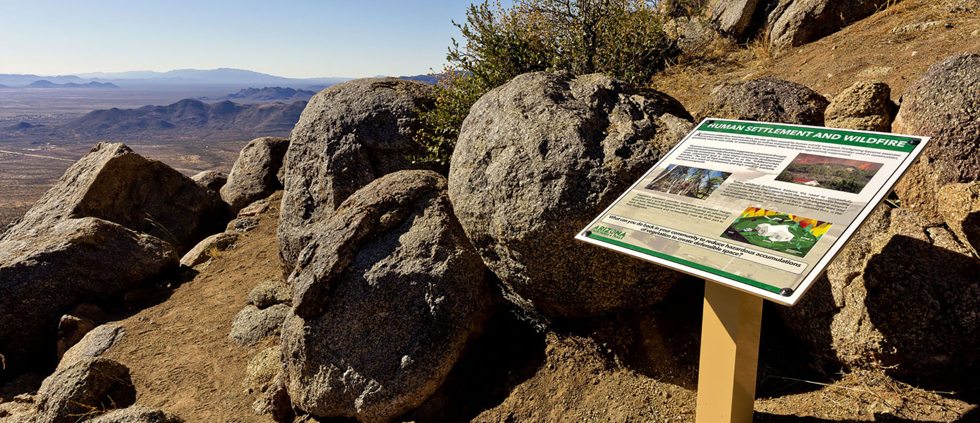 Interpretive signage along the trail at Granite Mountain Hotshots Memorial State Park