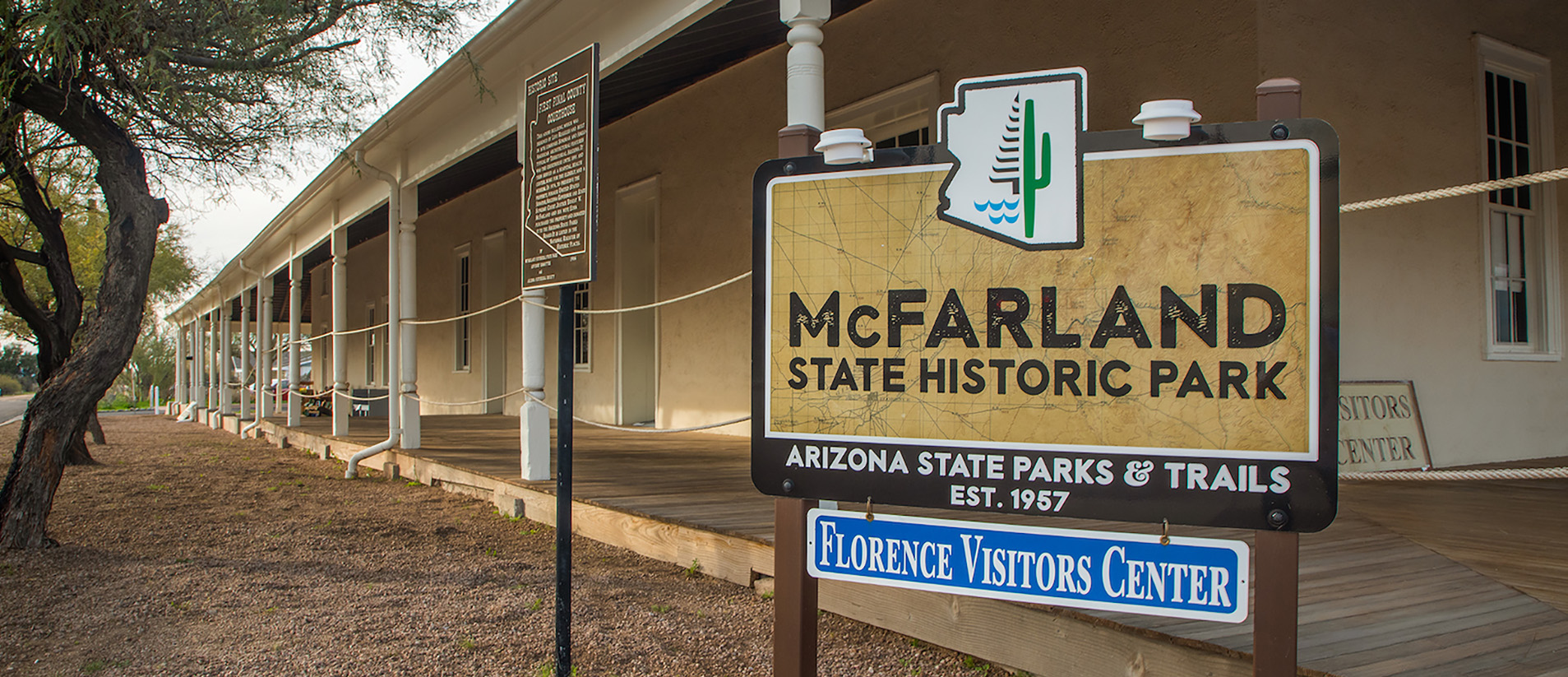 The main sign identifying McFarland State Historic Park and visitor center