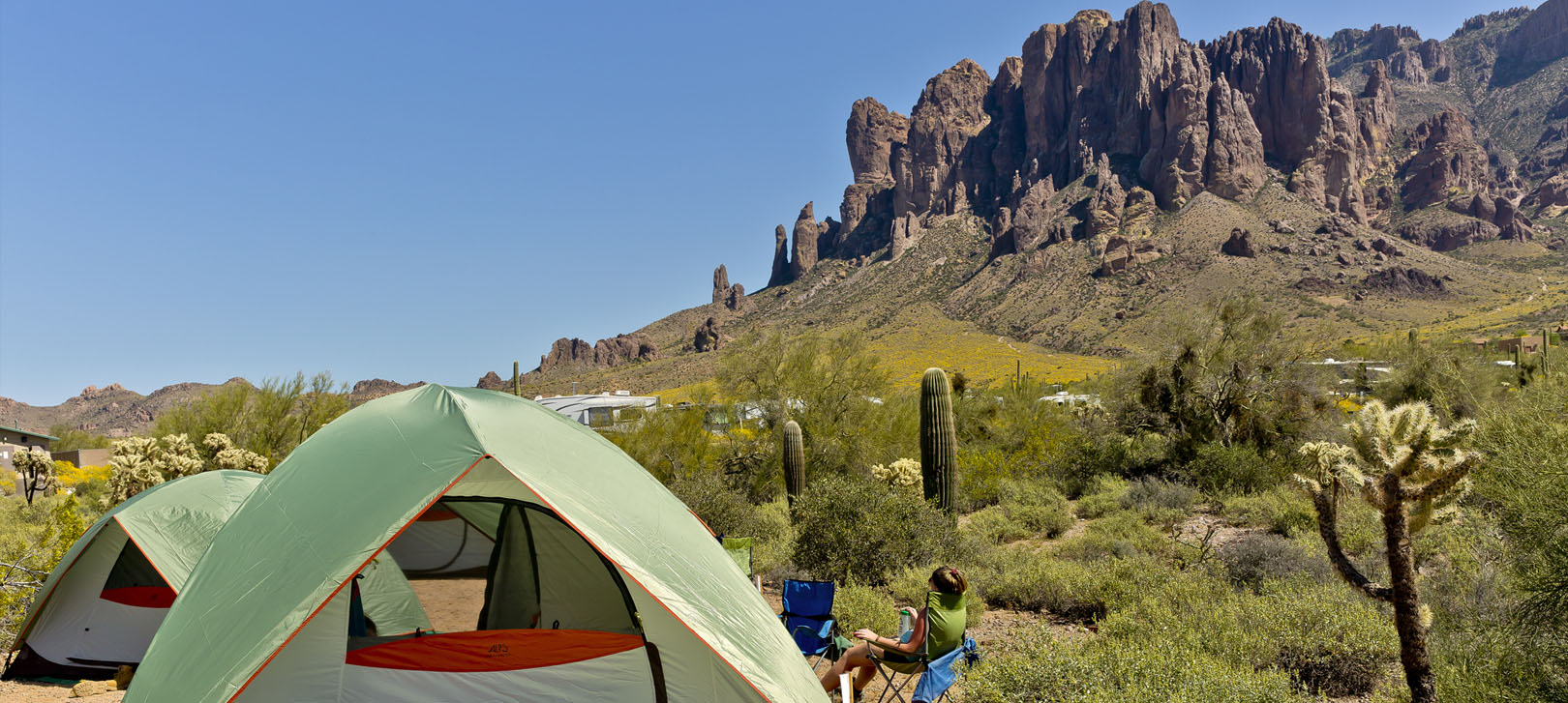 Tent camping at the base of the Superstition Mountains