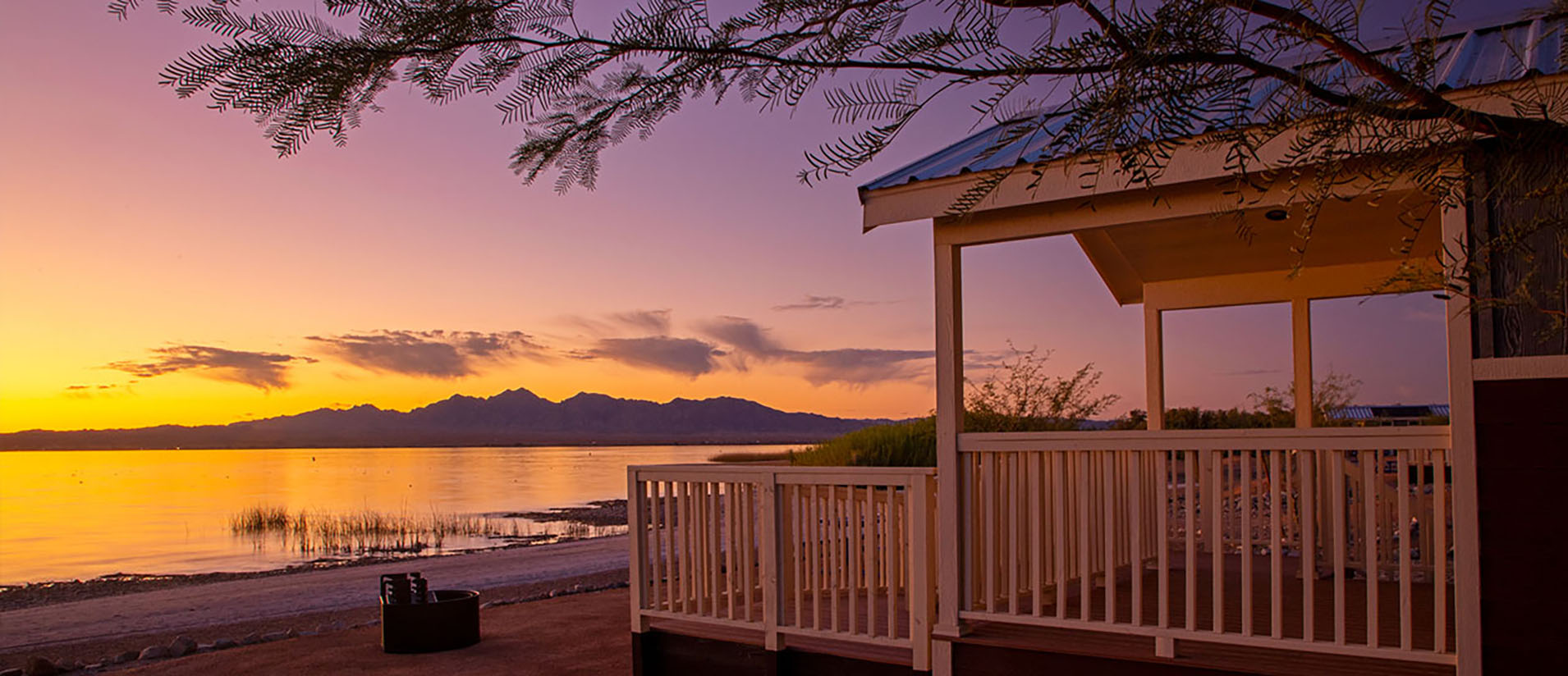Sunset view from one of the rental cabins on the Colorado River at Lake Havasu State Park