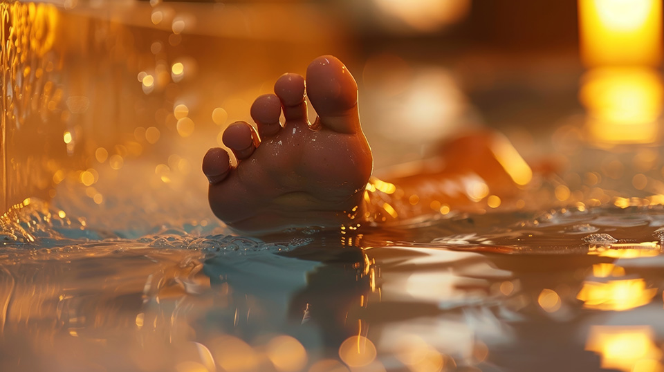 A foot soaking in hot water.