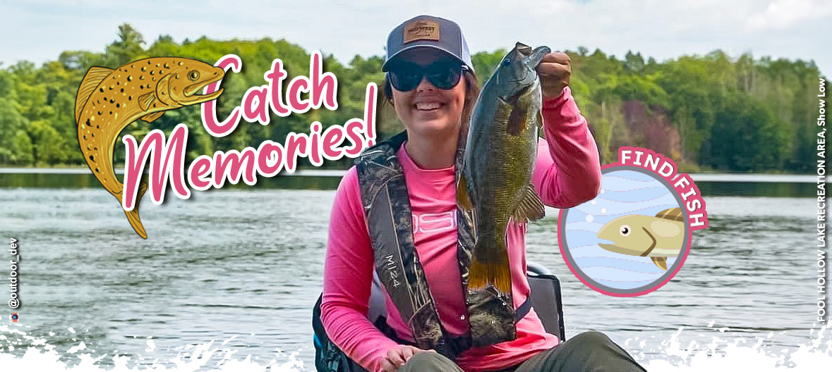 Catch memories trout fishing in Arizona's state parks! A woman holds up her catch at Fool Hollow Lake Recreation Area