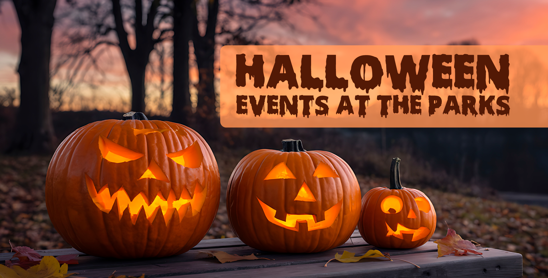 Halloween events at the parks  is set over three smiling jack-o-lanterns