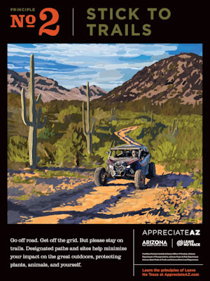 An image of the Leave No Trace/Appreciate AZ poster for Number 2, stick to trails