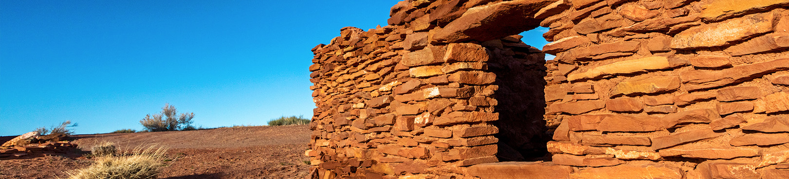 A close up view of an ancient swelling in the midday sun under bluebird northern Arizona prairie skies.