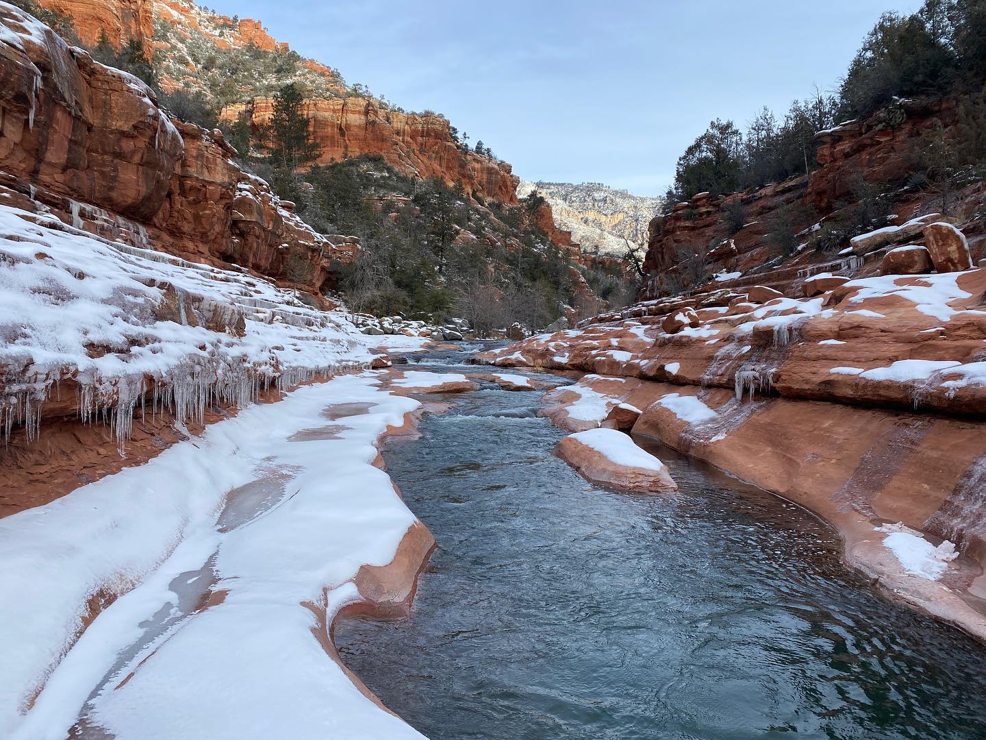 Oak Creek covered in snow.