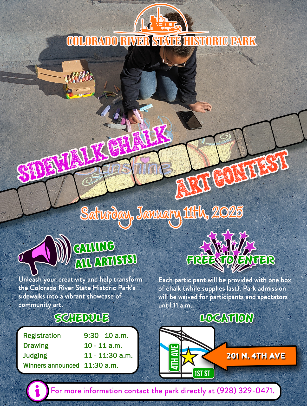 A flier announcing the sidewalk chalk art contest