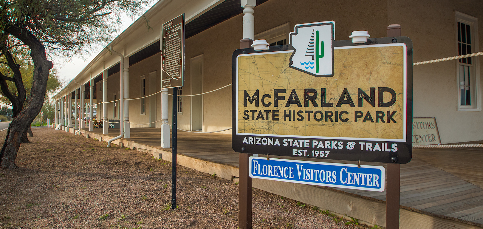 The main sign identifying McFarland State Historic Park and visitor center