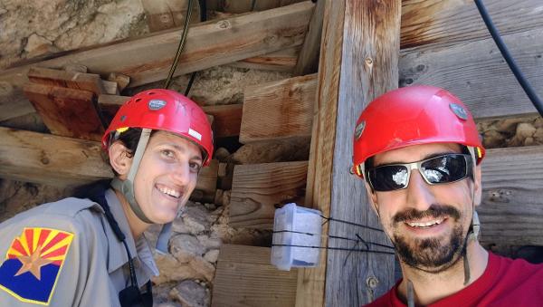 Two scientists conducting cave air carbon dioxide research at Kartchner Caverns State Park