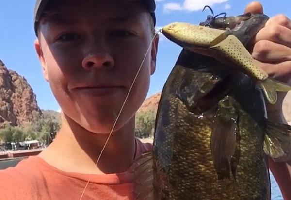 @agfishin with a smallmouth selfie at Buckskin Mountain State Park on the Parker Strip.