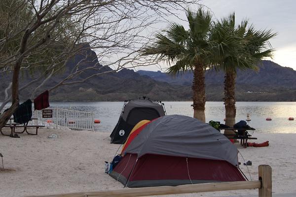 Tent camping on the beach near Lake Havasu City