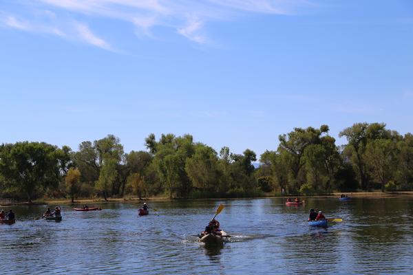 Group of kayakers paddling the Verde River near Cottonwood, AZ.