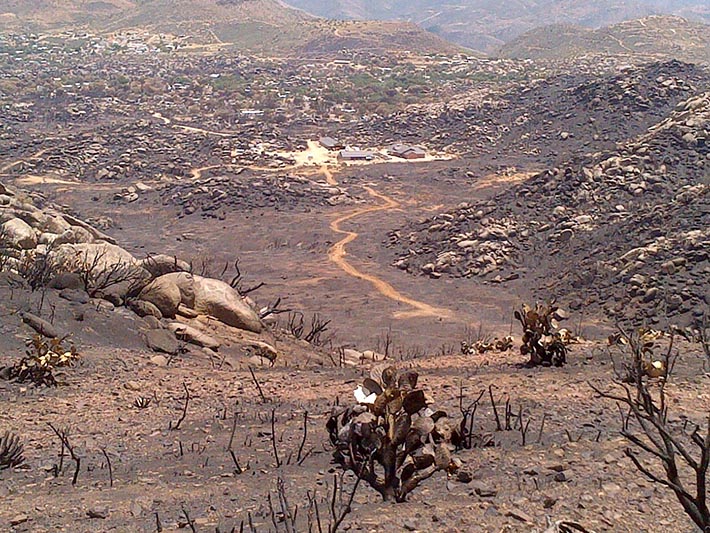 A view of the charred hills surrounding the fatality site
