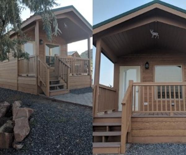 A side-by-side comparison of the cabins at Lyman Lake.