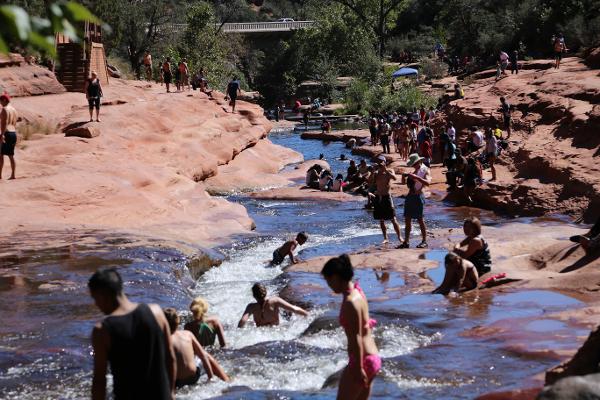 Swimmers and sliders at Slide Rock