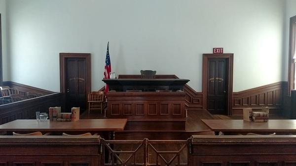 The view from behind the counselors bench in the courtroom
