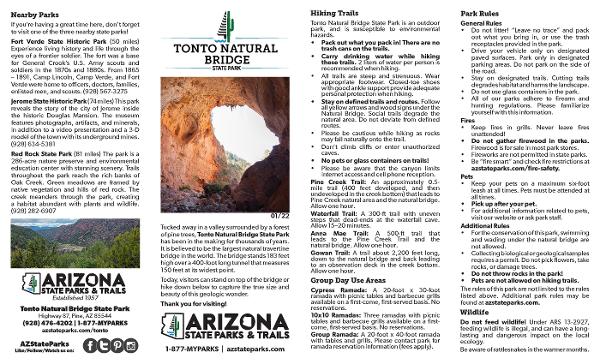 Tonto Natural Bridge Park Map and brochure