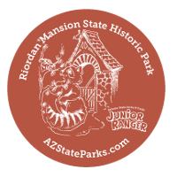 The Riordan Mansion State Historic Park Jr. Ranger badge with Rocky Ringtail