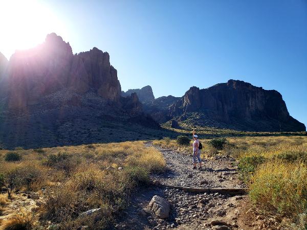 Rebecca O'Rourke waves to her son at Lost Dutchman State Park