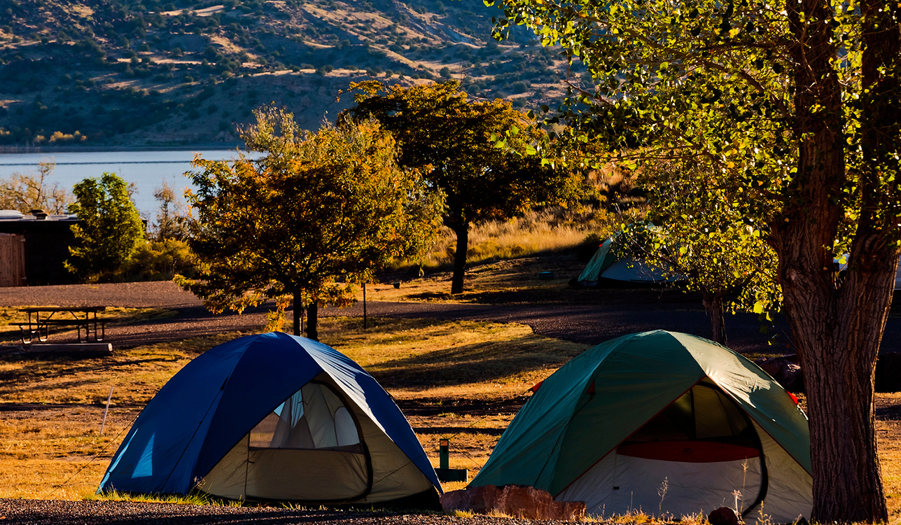 Camping Checklist- Tent Camping at Lyman Lake. Two tents with the lake in the background.