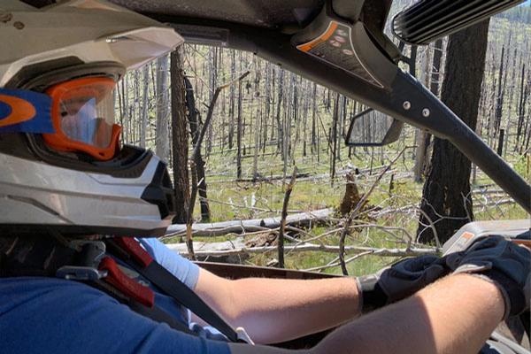 Man driving an off-highway vehicle on an OHV trail near Big Lake, AZ.