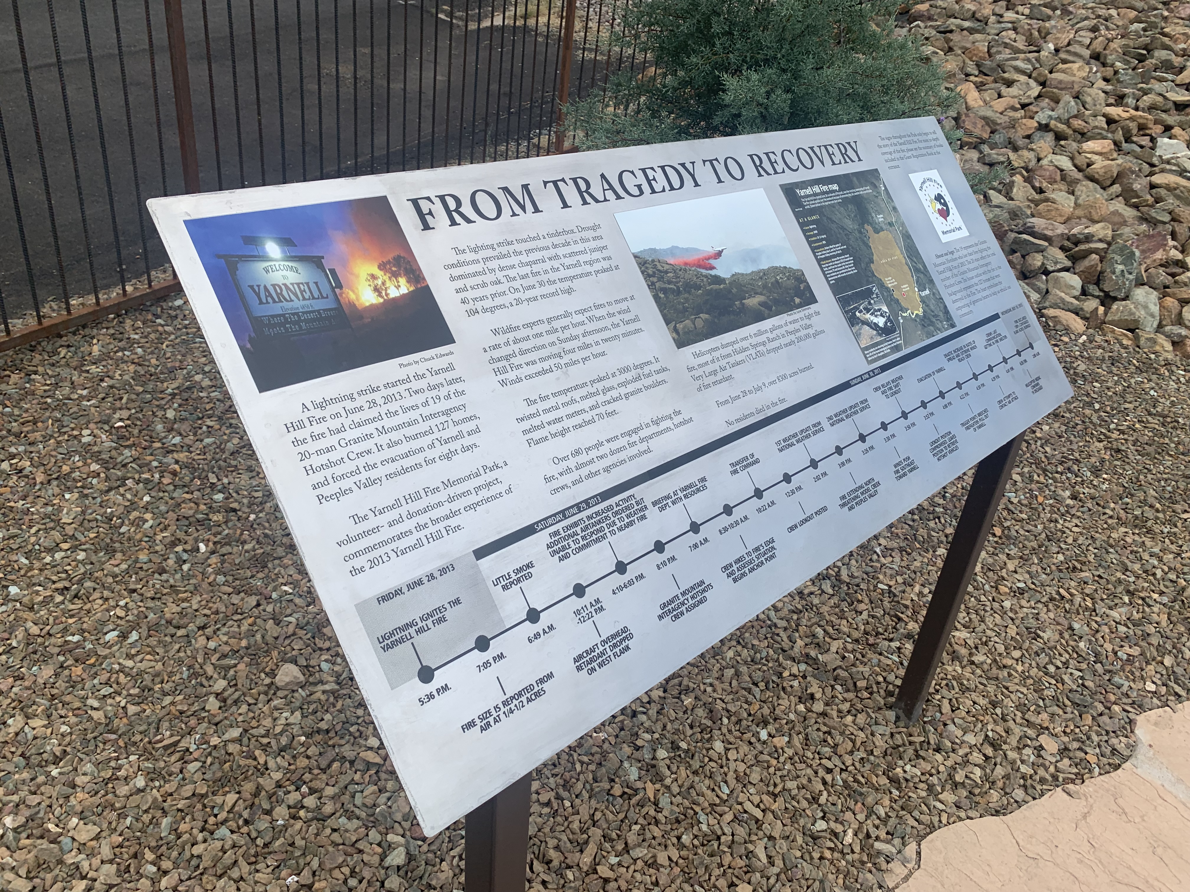 A photo of one of the interpretive signs in the park - from tragedy to recovery