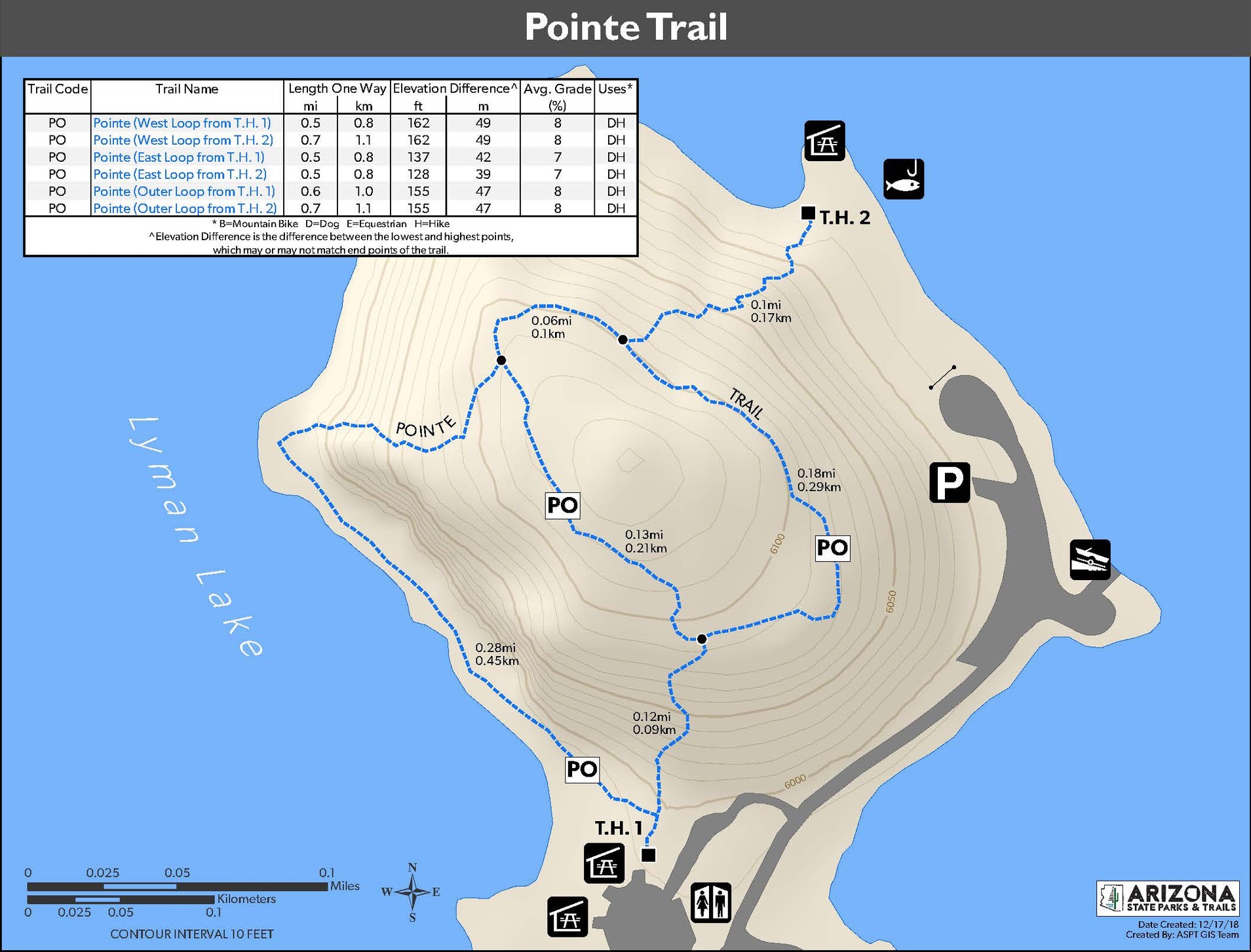 A GIS map of the Pointe Overlook Trail at Lyman Lake