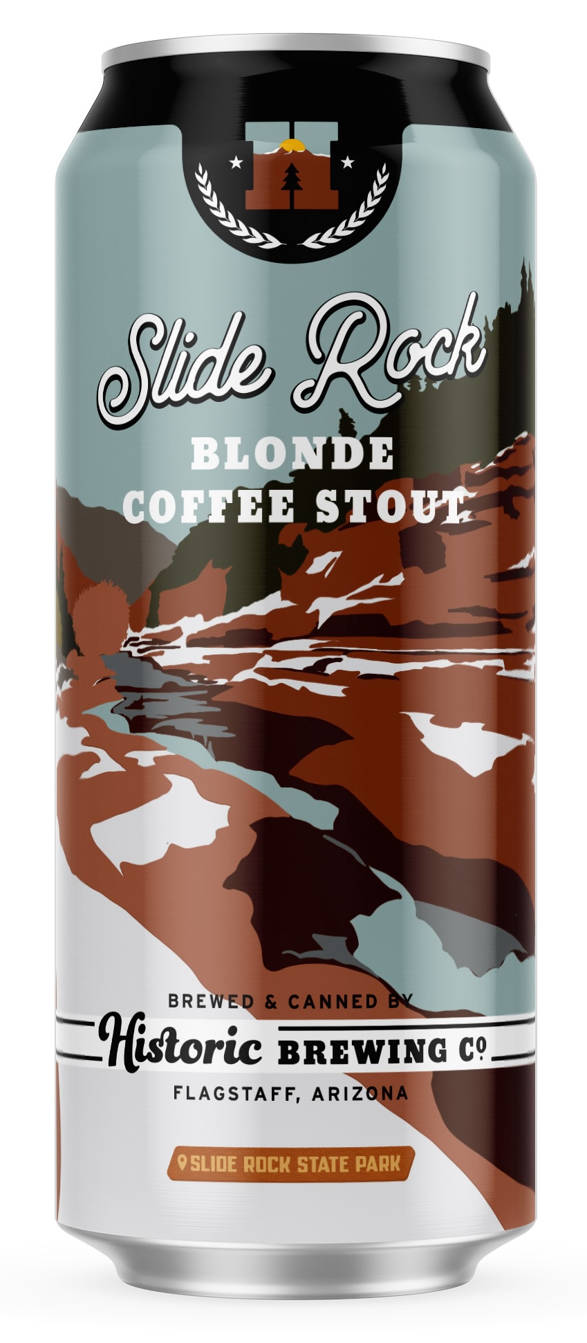 The can for the Slide Rock Blonde Stout