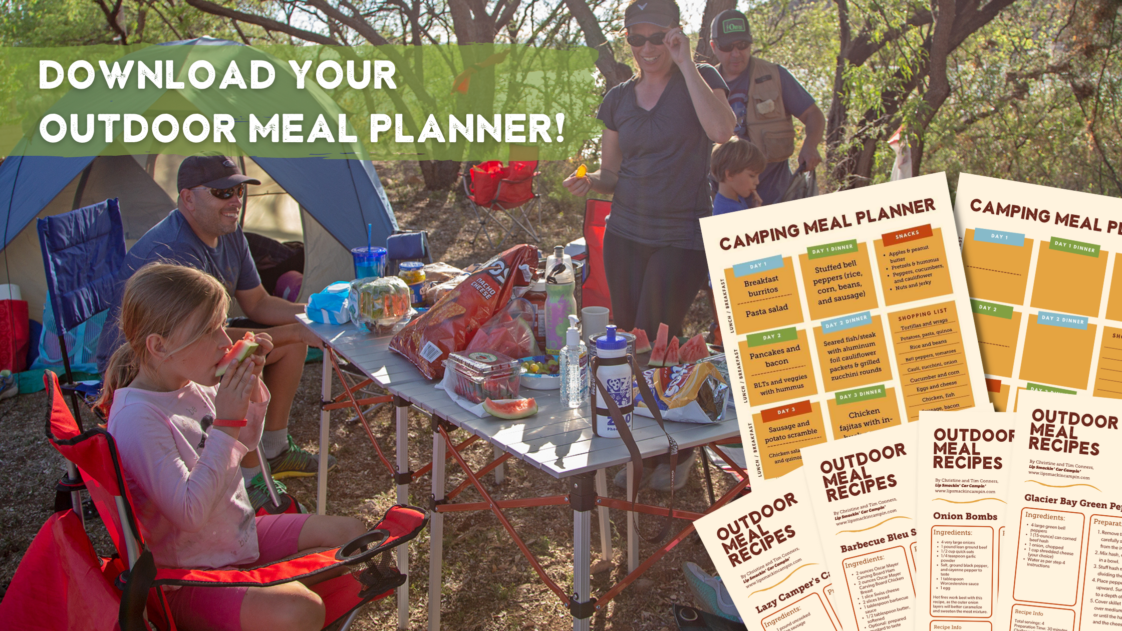 Outdoor meal planner downloadable pdf and camping food recipes