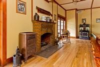 The fireplace in the dining area of the Goodfellow Lodge