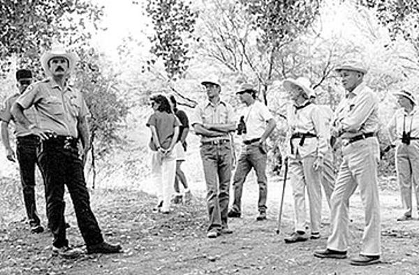 A black and white photo of a tour of the Greenway in 1987