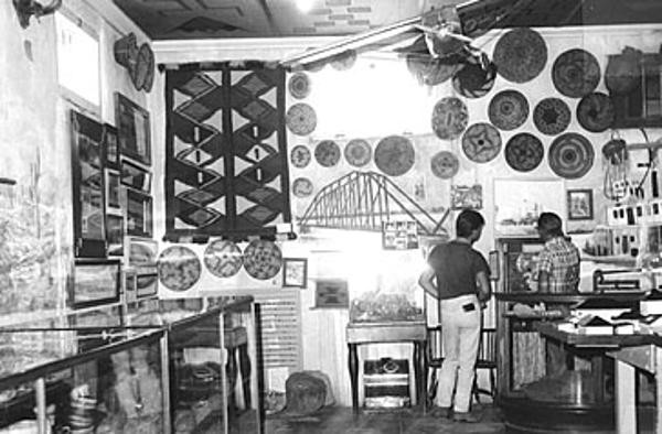 A black and white photo of the museum exhibits at Yuma Territorial Prison