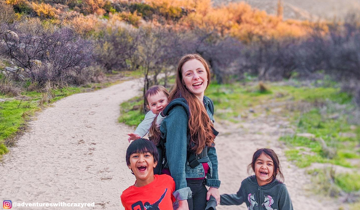 A family on a trail in Catalina State Park, enjoying an Arizona hiking near Tucson