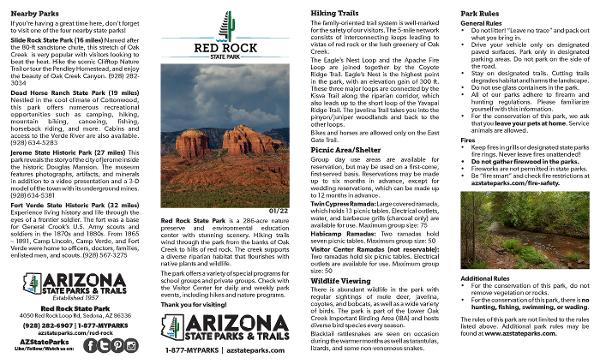 Click the brochure to access and download printable map of Red Rock tate Park