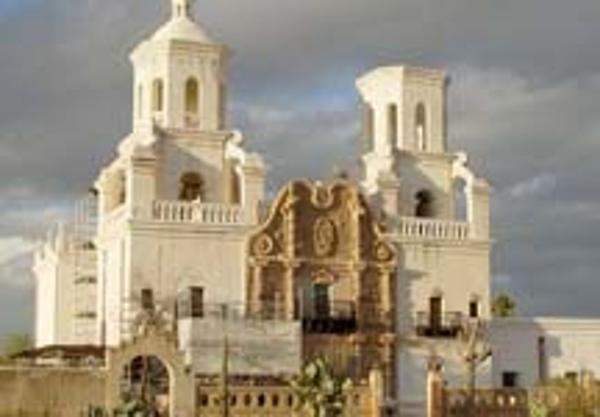San Xavier del Bac Mission on a cloudy day