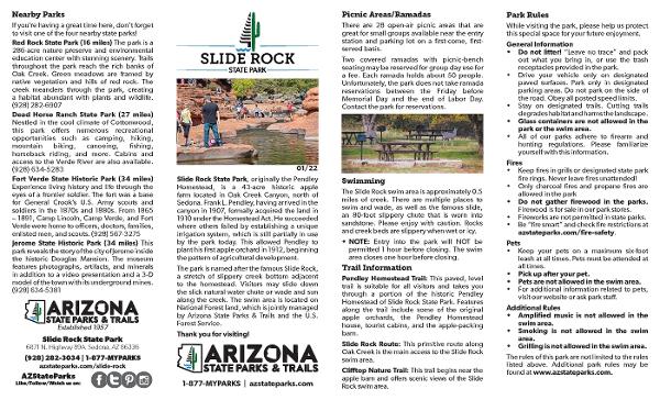 Click the brochure to download and print the Slide Rock State Park Map