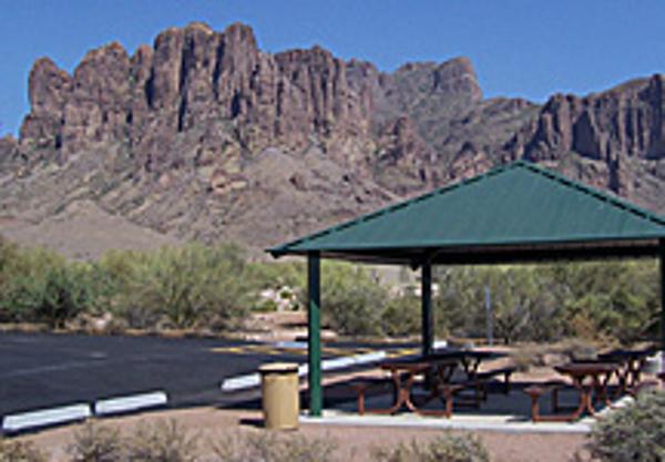 Roadrunner Group Area in Lost Dutchman State Park at the base of the Superstition Mountains.