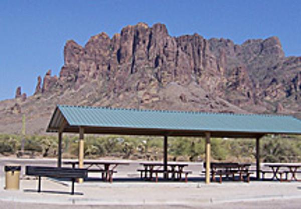 Quail Group Use Camp in Lost Dutchman State Park at the base of the Superstition Mountains.