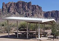 Cholla Group Ramada in Lost Dutchman State Park at the base of the Superstition Mountains.